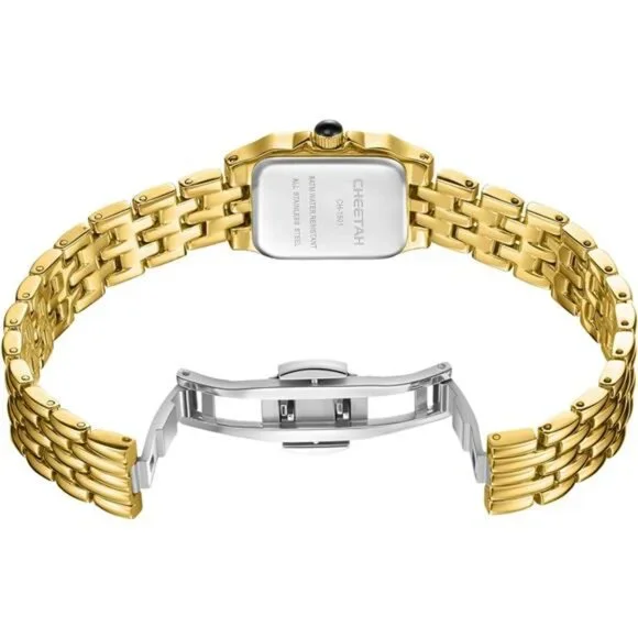 Gold Watches for Women with Small Vintage Bracelet, Rectangular Case